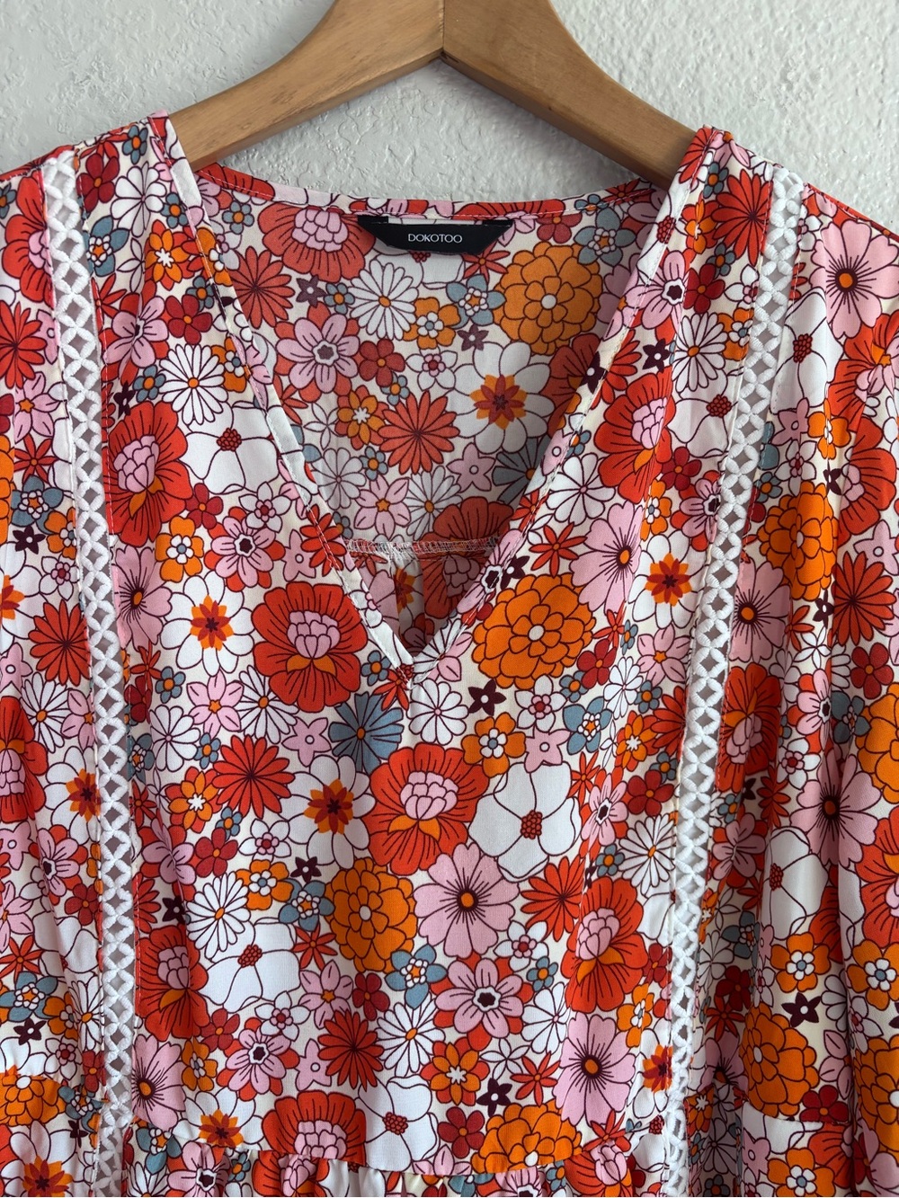 Boho Floral V-Neck Prairie Mini Dress Indie Cottagecore XL - Picture 9 of 13